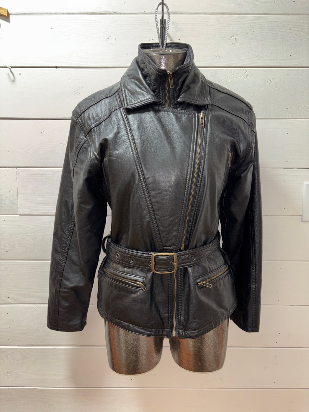 BFC Authentique Vintage Women’s Leather Motorcycle Jacket – Black – Size S - Picture 7 of 14